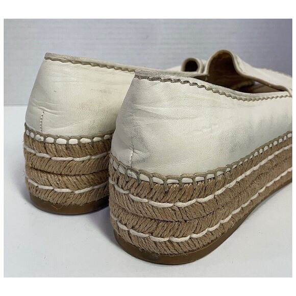 PRADA Cream Leather Platform Peep Toe Espadrilles Woven Flats Sz EU 40/US 9.5-10 - Picture 5 of 12